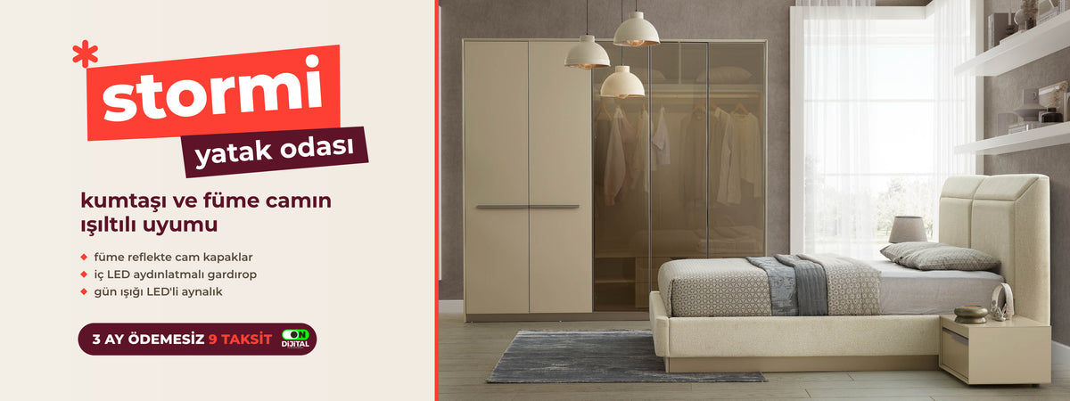 Stormi Yatak Odası – kumtaşı ve füme camın ışıltılı uyumu